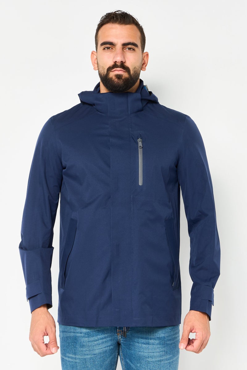 GEOX جاكيت واقي من الرياح بغطاء رأس للرجال، Navy - Image 1