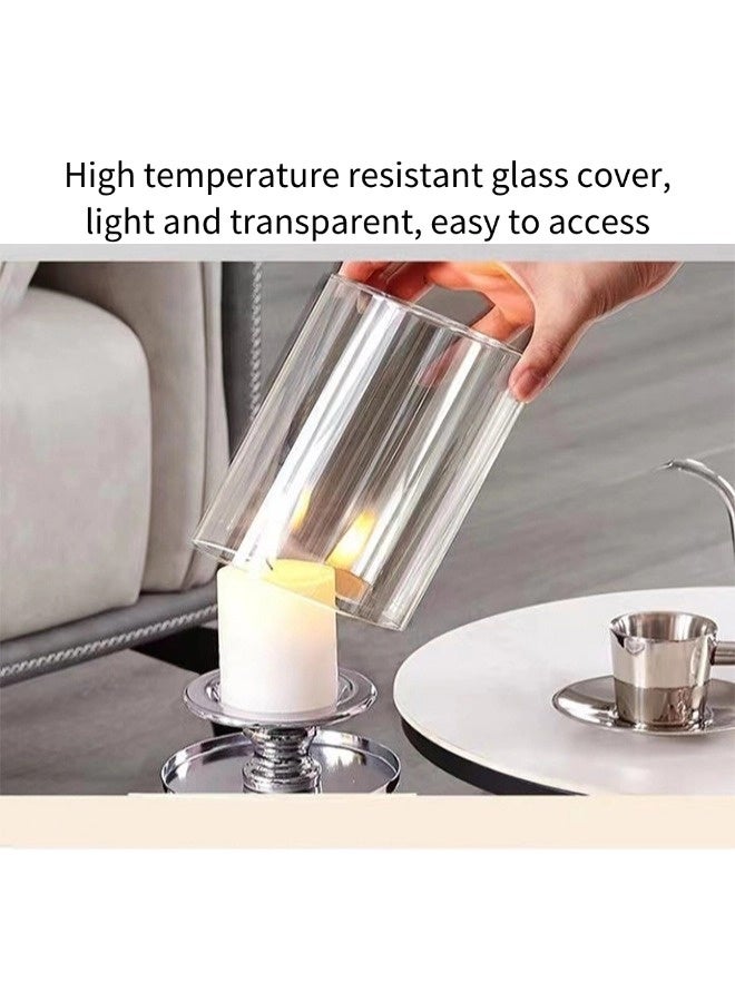 Vixplorn Candle Holders, 3-piece silver candlestick set, candlestick with glass cover, windproof candlestick, suitable for living room, dining room and bedroom, suitable for parties, dinner, celebration and other activities - Image 4