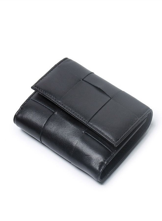 Loquat Leather Hand-Woven Three-Fold Wallet Black  - Image 1