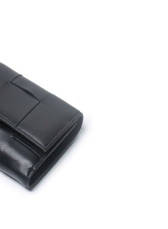 Loquat Leather Hand-Woven Three-Fold Wallet Black  - Image 3