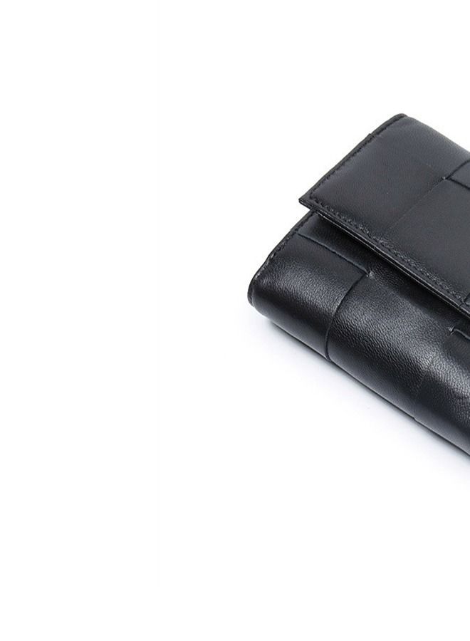 Loquat Leather Hand-Woven Three-Fold Wallet Black  - Image 2