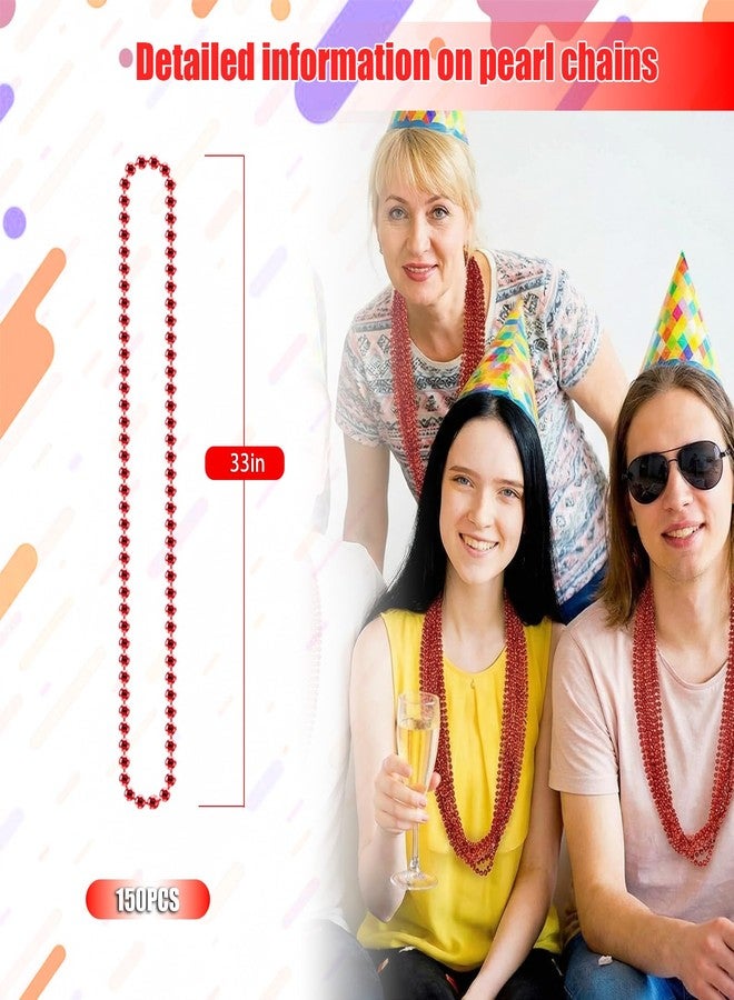 Rigrig 150PCS Mardi Gras Beads, Mardi Gras Necklaces Bulk - 33" Red Beads Necklaces for Party Decorations Christmas Parade Throws, Holiday Decorations & Women Men Party Costume Accessories - Image 2