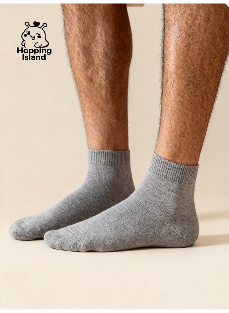 ​جَزِيرَةُ الْقَفَزَاتِ جوارب رجالية 10 أزواج من جوارب الكاحل خفيفة الوزن ومريحة للاستخدام اليومي من القطن باللون الرمادي [HI] - Image 2