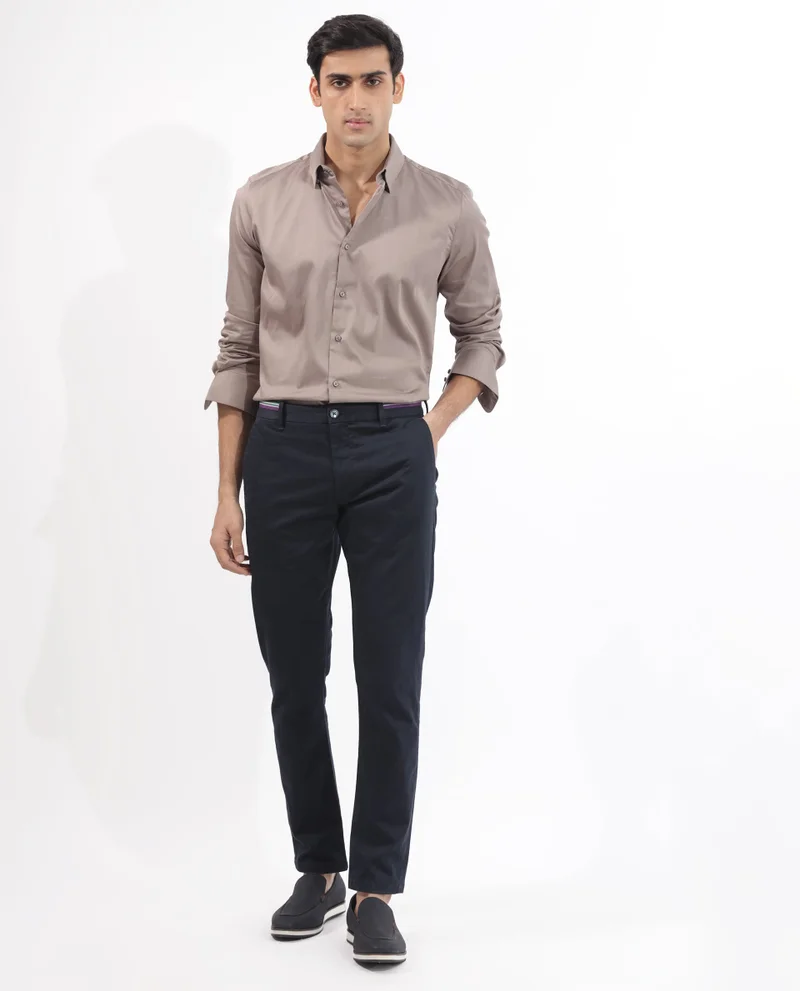 Rare Rabbit Rare Rabbit Men's Holand Beige Satin Fabric Full Sleeves Solid Shirt
