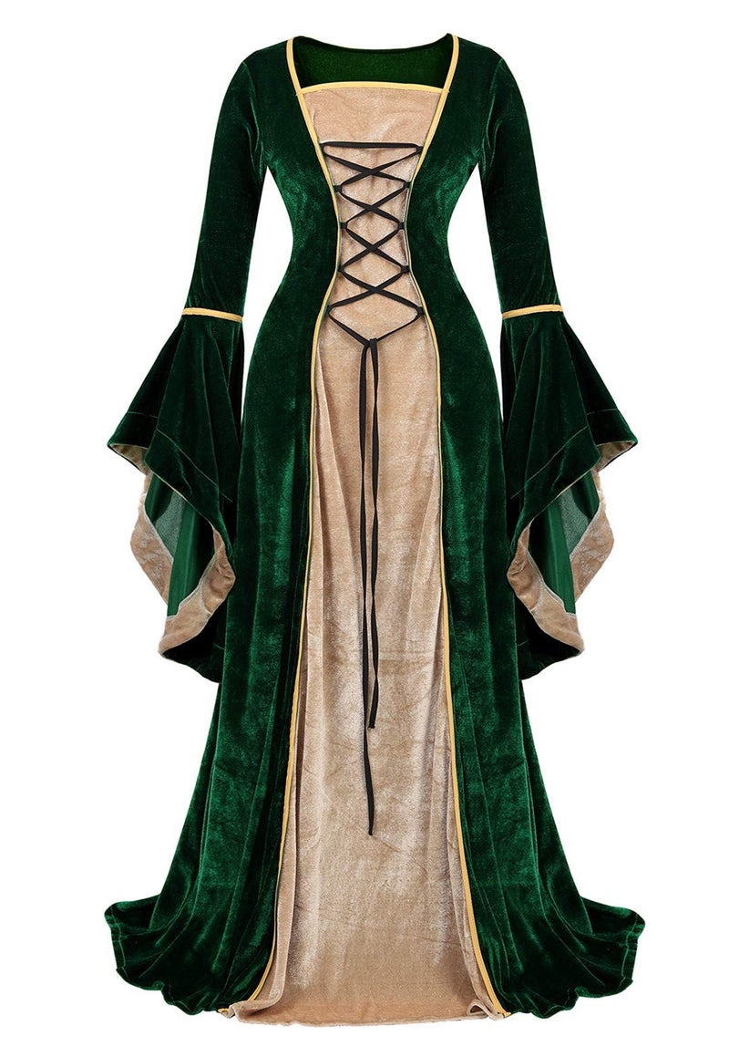 Kranchungel Renaissance Medieval Costume Dress: Women Renaissance Irish Wench Peasant Dress for Ren Faire Themed Parties Green Medium - Image 1