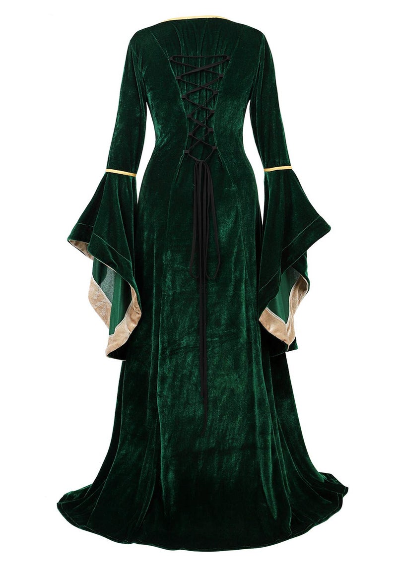 Kranchungel Renaissance Medieval Costume Dress: Women Renaissance Irish Wench Peasant Dress for Ren Faire Themed Parties Green Medium - Image 3