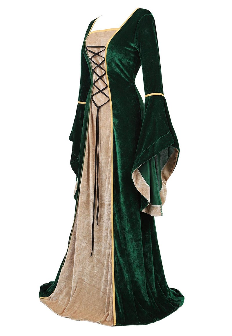 Kranchungel Renaissance Medieval Costume Dress: Women Renaissance Irish Wench Peasant Dress for Ren Faire Themed Parties Green Medium - Image 2