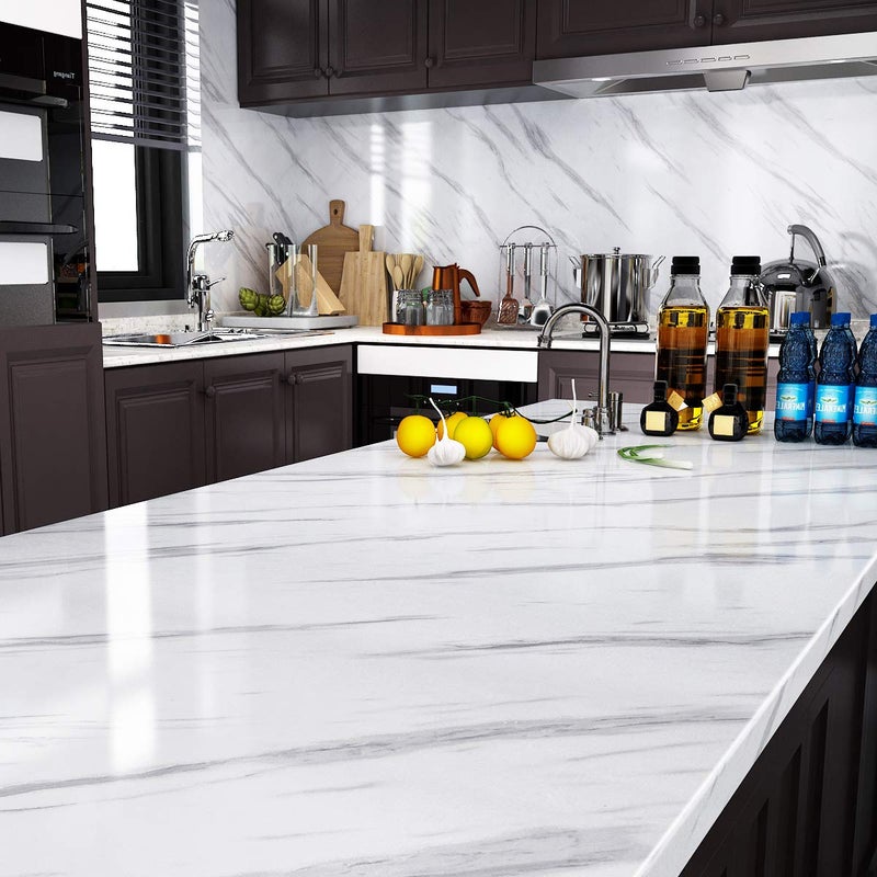 Livelynine 24 x197 Wide White Marble Contact Paper Peel and Stick Countertops for Kitchen Marble Countertop Vinyl Wrap Waterproof Desk Cover Dresser Top Laminate Counter Top Self Adhesive Covering - Image 2