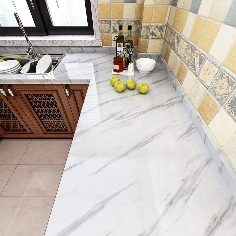 Livelynine 24 x197 Wide White Marble Contact Paper Peel and Stick Countertops for Kitchen Marble Countertop Vinyl Wrap Waterproof Desk Cover Dresser Top Laminate Counter Top Self Adhesive Covering - Image 5