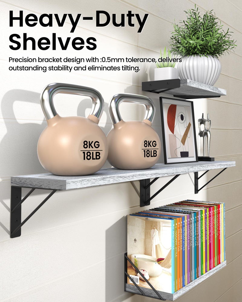 BAYKA Wall Shelves for Bedroom Decor, Floating Shelves for Living Room Kitchen Storage, Wall Mounted Rustic Wood Floating Shelves for Kids Books, Corner Shelf for Bathroom(Gray Whiteï¼ŒSet of 4) - Image 4