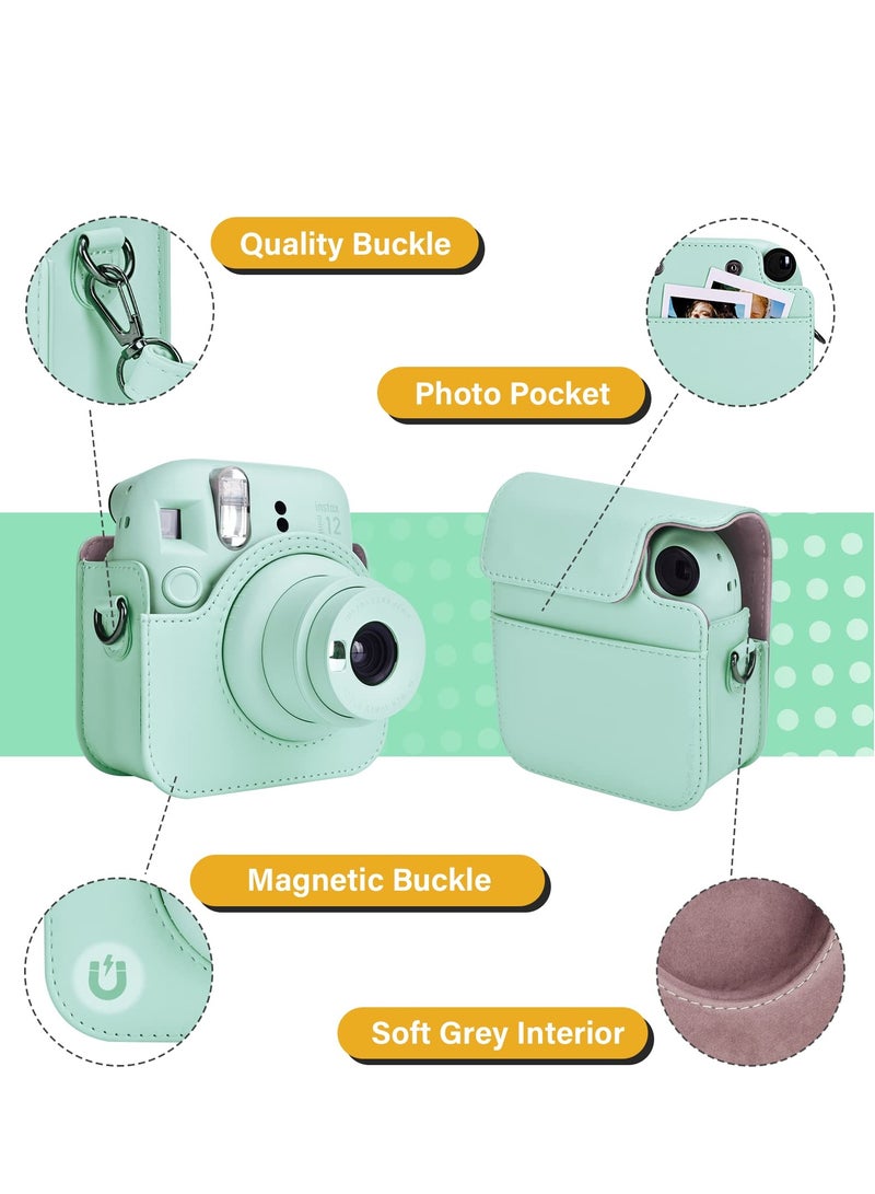 SYOSI Case for Fuji Instax Mini 12/Polaroid Mini 12, PU Leather Protective Case for Fujifilm Instax Mini 12 Instant Camera, Removable Case with Adjustable Shoulder Strap - Image 4