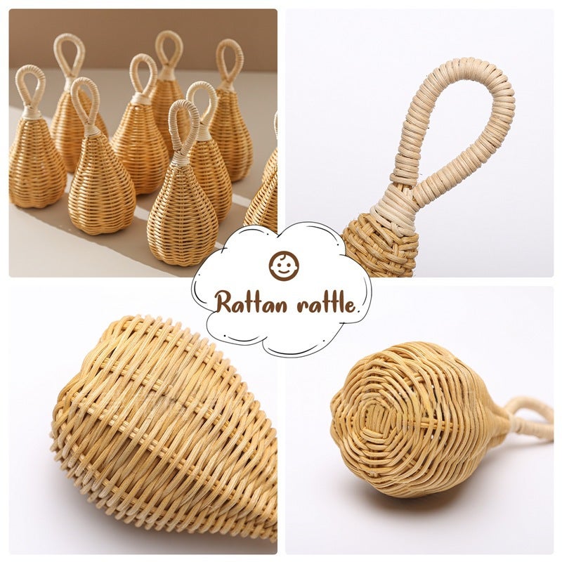 Cross-border new rattan hand rattles hand-woven pear-shaped baby rattles soothe baby's grip educational toys(Rattan hand bell) - Image 4
