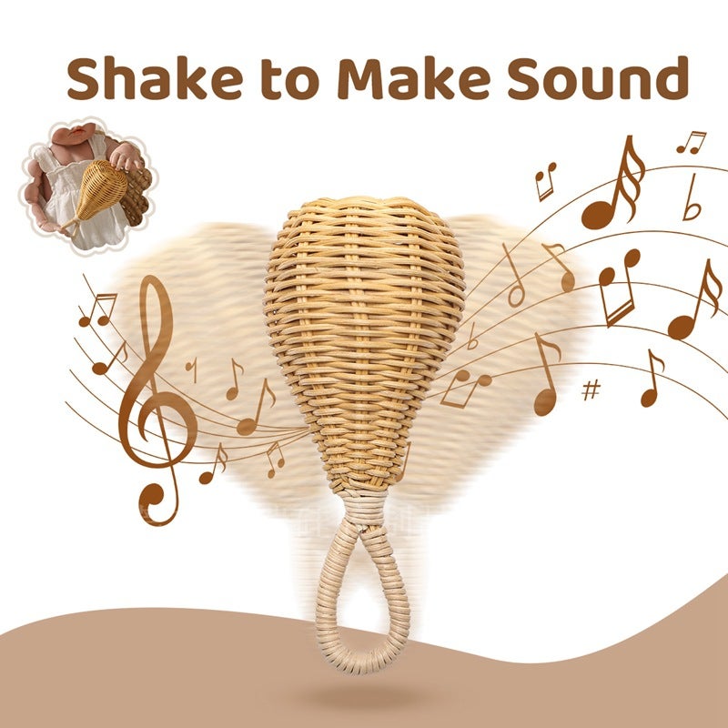 Cross-border new rattan hand rattles hand-woven pear-shaped baby rattles soothe baby's grip educational toys(Rattan hand bell) - Image 3