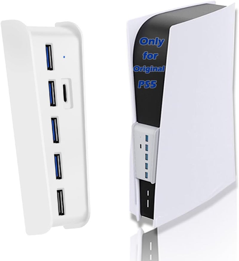 Megadream 5 Port USB Hub for PS5, High-Speed Expansion Hub Charger Splitter Adapter with 4 USB + 1 USB Charging Port + 1 Type C Port, Compatible with Playstation 5 Dualsence Game Console - Image 1