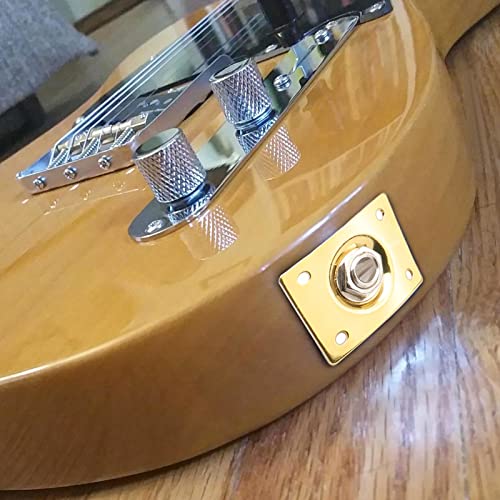 Swhmc Gold 1/4" Electric Guitar Output Jack - Metal Rectangular Plate with 4 Screws (6.35mm Mono, 37x29mm) - Image 5
