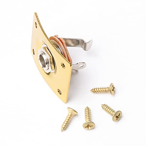 Swhmc Gold 1/4" Electric Guitar Output Jack - Metal Rectangular Plate with 4 Screws (6.35mm Mono, 37x29mm) - Image 1