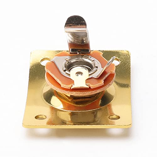 Swhmc Gold 1/4" Electric Guitar Output Jack - Metal Rectangular Plate with 4 Screws (6.35mm Mono, 37x29mm) - Image 4