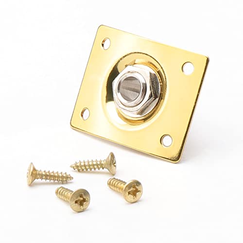 Swhmc Gold 1/4" Electric Guitar Output Jack - Metal Rectangular Plate with 4 Screws (6.35mm Mono, 37x29mm) - Image 3