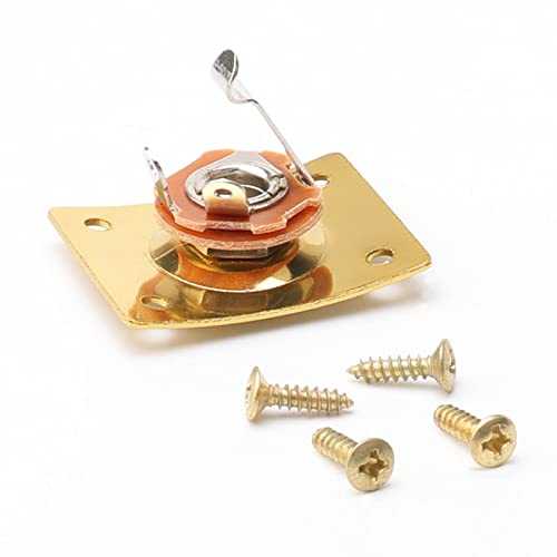 Swhmc Gold 1/4" Electric Guitar Output Jack - Metal Rectangular Plate with 4 Screws (6.35mm Mono, 37x29mm) - Image 2