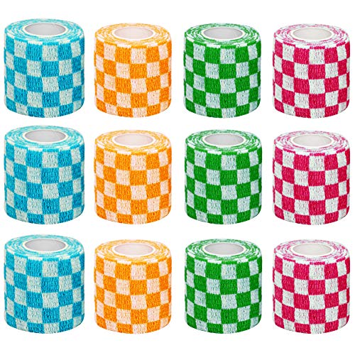 MaoTopCom Vet Wraps 2 inch Self- Adherent Cohesive Gauze Bandage for Animals Dogs Cats Horses, 4 Colors Plaid Pattern, 12 Rolls - Image 1