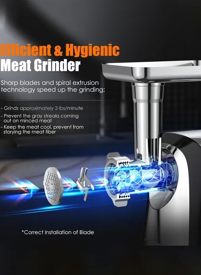 sokany Meat Grinder, Sausage Stuffer, 3200W Electric Meat Mincer with Stainless Steel Blades & 3 Grinding Plates & Sausage Stuffer Tube For Home Kitchen Use,SK-088,Silver - Image 3
