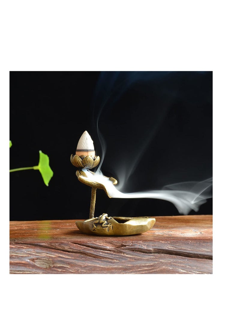 NIBEMINENT Incense Burner, Stick Holder, Holder Vintage Brass Lotus, Ideal for Aromatherapy, Meditation, Yoga, Aromatherapy Ornament Home Office Decor  - Image 3