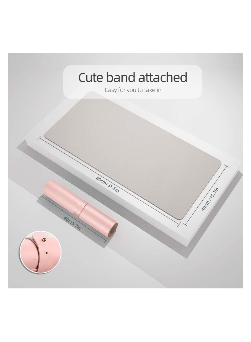Cool Baby COOLBABY Office Desk Pad, Ultra Thin Waterproof Gaming Mouse Pad, Dual Use Desk Writing Mat Extended Keyboard Pad(80*40 CM，Silver+Pink) - Image 2