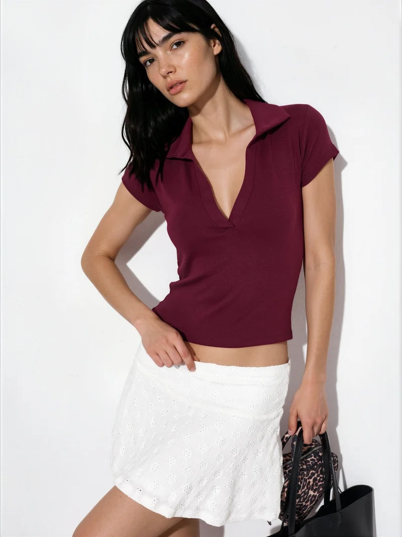 Busem BUSEM Ribbed Slim-Fit Polo Blouse