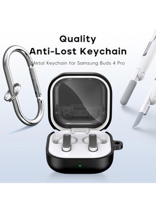 Samsung Galaxy Buds 4 & Buds 4 Pro Case Cover with Cleaner Kit, Soft Silicone Case with Carabiner (Black) - view 2