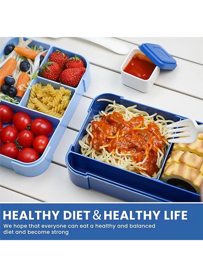 1550ml Insulated Lunch Box,Bento-Style Kids Lunch Box with 6 Compartments and Cutlery Leakproof,On the Go Bento Box for School,Microwave/Dishwasher,Reusable BPA Free Blue - Image 5