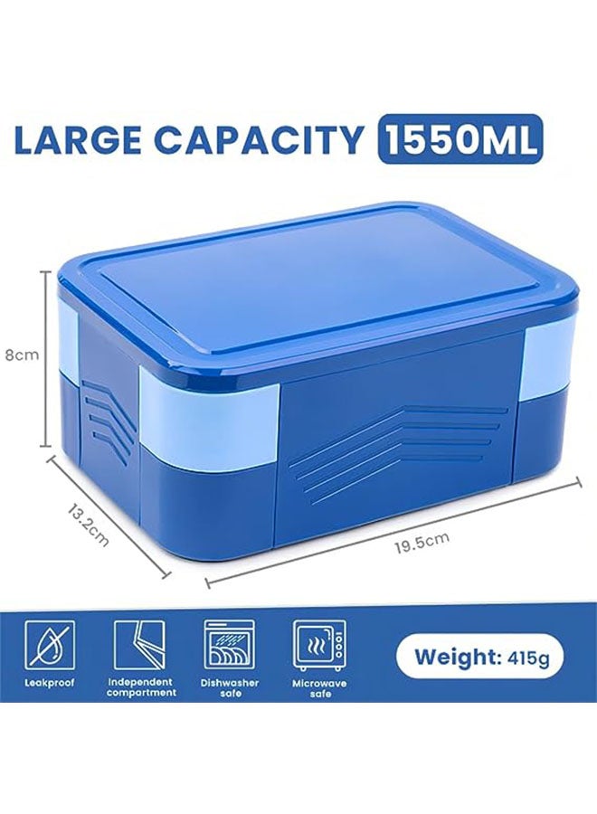 1550ml Insulated Lunch Box,Bento-Style Kids Lunch Box with 6 Compartments and Cutlery Leakproof,On the Go Bento Box for School,Microwave/Dishwasher,Reusable BPA Free Blue - Image 2