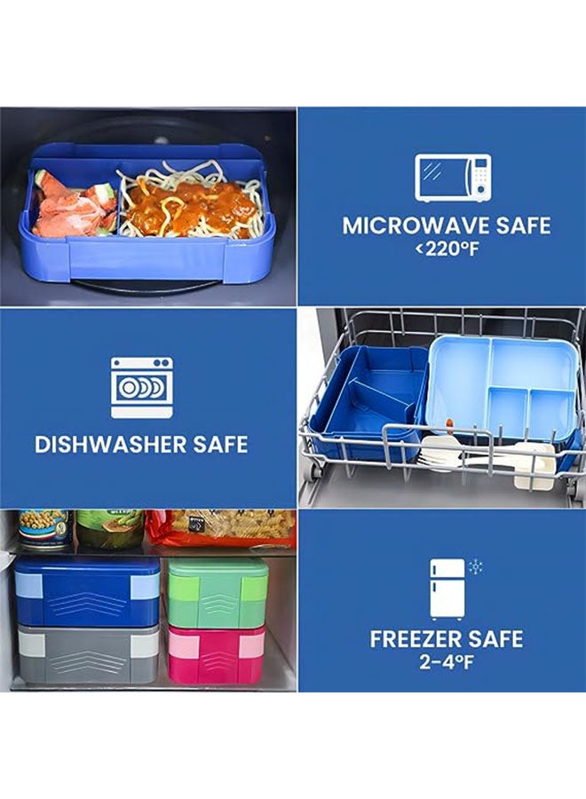 1550ml Insulated Lunch Box,Bento-Style Kids Lunch Box with 6 Compartments and Cutlery Leakproof,On the Go Bento Box for School,Microwave/Dishwasher,Reusable BPA Free Blue - Image 4