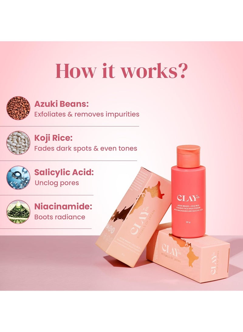 Clay Azuki Beans & Koji Rice Foaming Face Wash Powder | 0.2% Salicylic Acid | Brightening & Exfoliating Cleanser | Japanese Skincare | 30g - Image 3