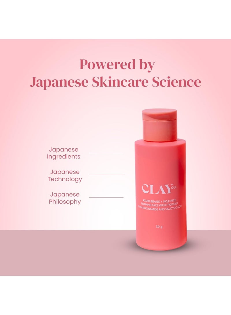Clay Azuki Beans & Koji Rice Foaming Face Wash Powder | 0.2% Salicylic Acid | Brightening & Exfoliating Cleanser | Japanese Skincare | 30g - Image 4