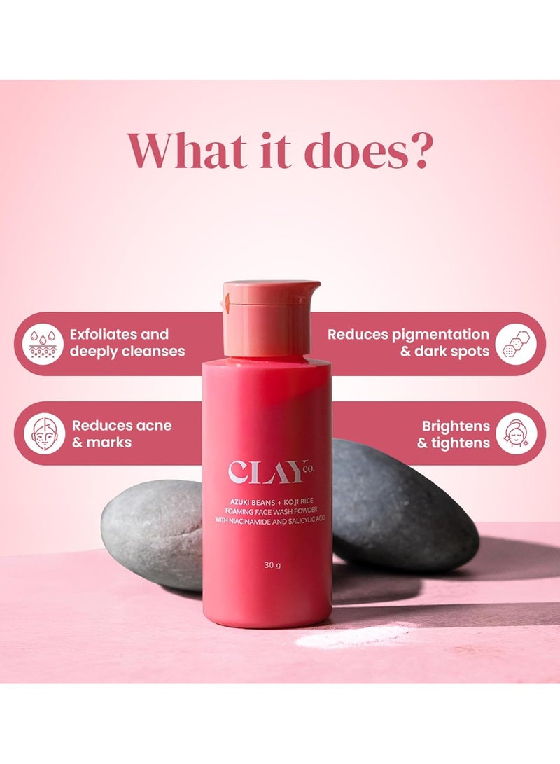 Clay Azuki Beans & Koji Rice Foaming Face Wash Powder | 0.2% Salicylic Acid | Brightening & Exfoliating Cleanser | Japanese Skincare | 30g - Image 2