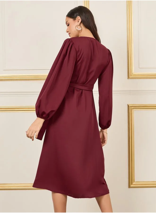 Styli Beaded Detail A-Line Wrap Midi Dress