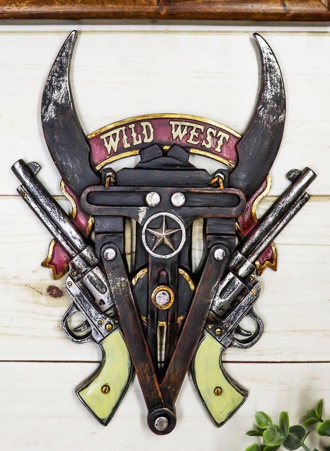 Ebros Gift Rustic Western Lone Star State Texas Wild West Cowboy Dual Revolver Pistol Guns Longhorns Western Star Badge Faux Wooden Wall Decor Plaque 9.5" High Figurine Decorative Accent - Image 3