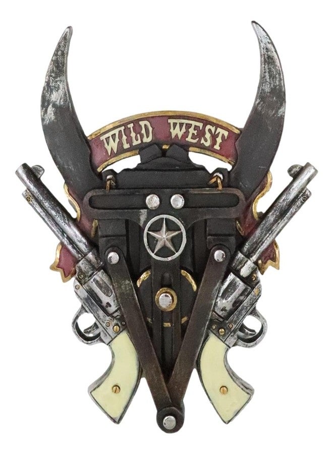 Ebros Gift Rustic Western Lone Star State Texas Wild West Cowboy Dual Revolver Pistol Guns Longhorns Western Star Badge Faux Wooden Wall Decor Plaque 9.5" High Figurine Decorative Accent - Image 1