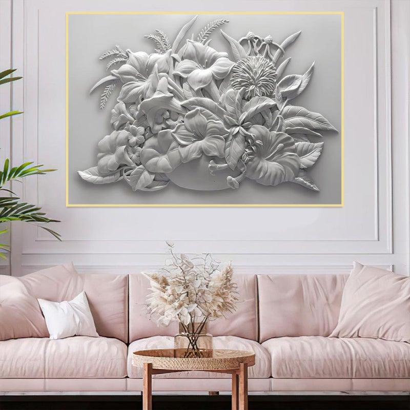 ماركتنا لوحة جداربة قماشية مطبوعة بتصميم اللوحة الجبسية مع برواز مجوف مقاس (90×60) قطعة واحدة - Image 1