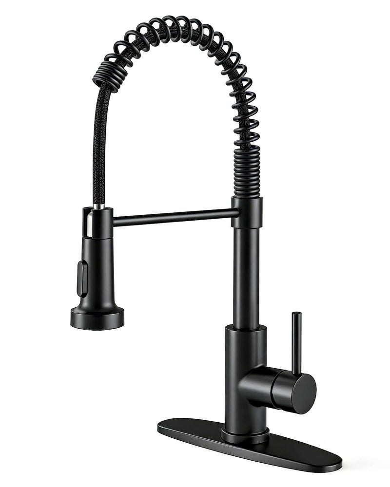 OWOFAN Black Kitchen Faucet with Pull Down Sprayer Stainless Steel Commercial Single Handle Classic Spring Pull Out Kitchen Sink Faucet for Pot Filler Farmhouse Camper Bar Laundry Room 866080R - Image 1