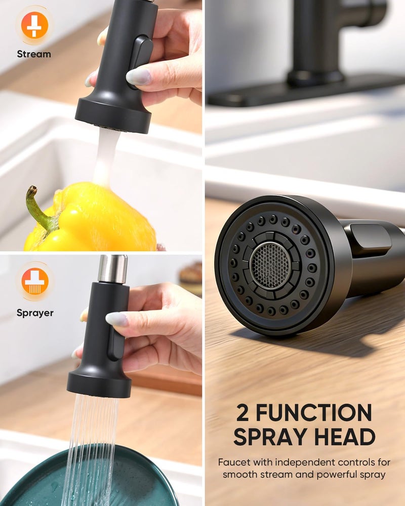 OWOFAN Black Kitchen Faucet with Pull Down Sprayer Stainless Steel Commercial Single Handle Classic Spring Pull Out Kitchen Sink Faucet for Pot Filler Farmhouse Camper Bar Laundry Room 866080R - Image 5