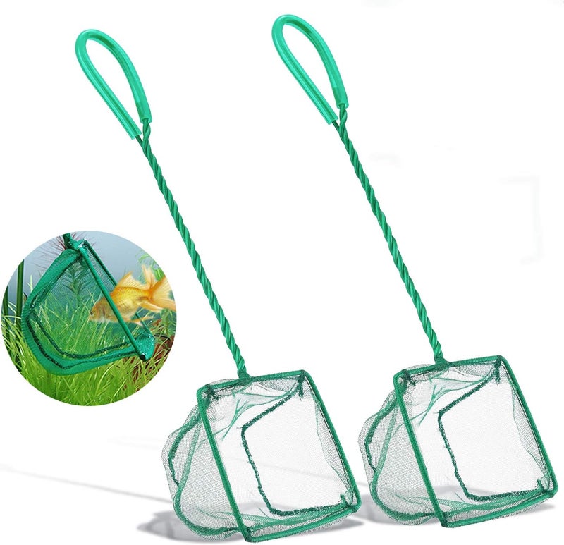 DSSPORT 2 Pack Aquarium Fish Nets, 4 Inch Small Mesh Fish Catch Nets with Plastic Handle Green (Pine Green) - Image 1