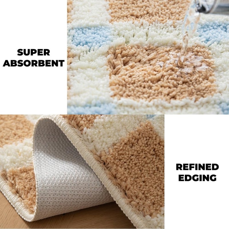 GIB cleaningtool GIB Bathroom Rugs Mat 24" x 16", Extra Soft Absorbent Plush Fluffy Bath Rugs, Non-Slip Washable Bath Mats for Bathroom Floor Shower Home Decor Accessories, Blue & White Striped with Yellow Accents - Image 4