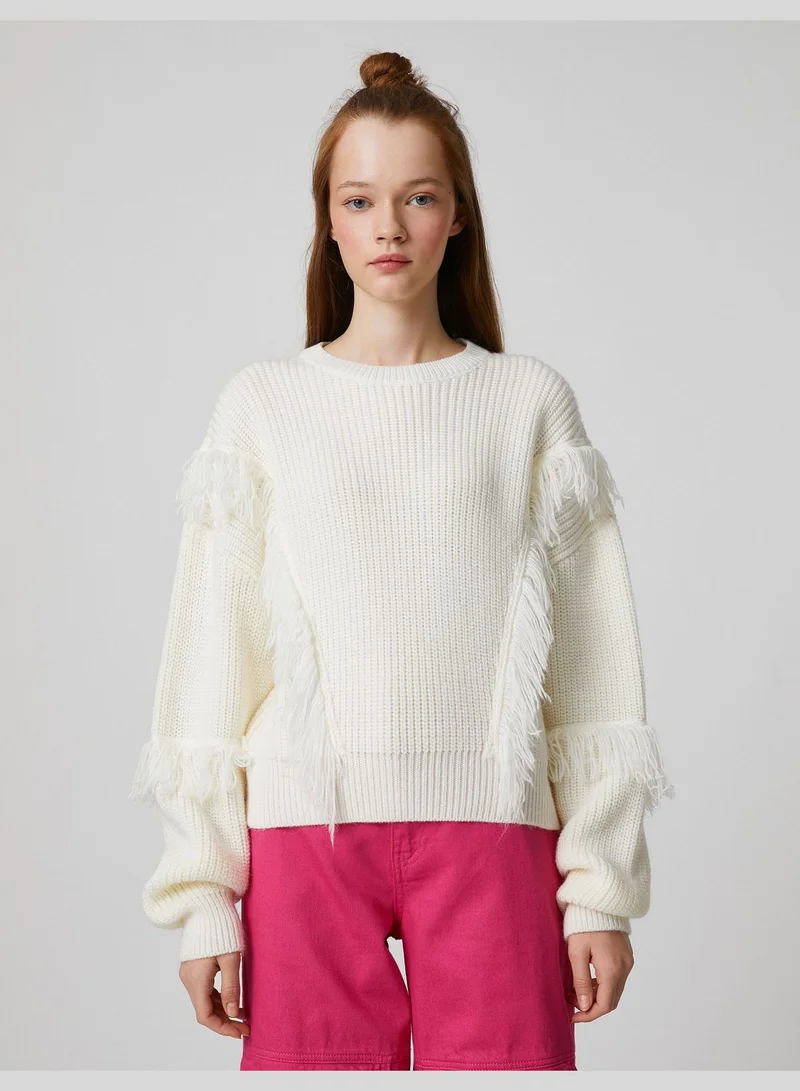 KOTON Tassel Detail Long Sleeve Crew Neck Knitted Sweater