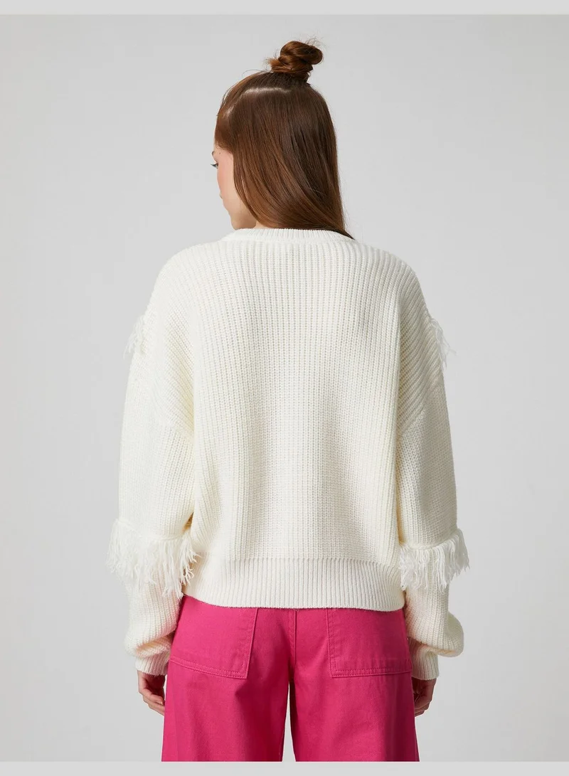 KOTON Tassel Detail Long Sleeve Crew Neck Knitted Sweater