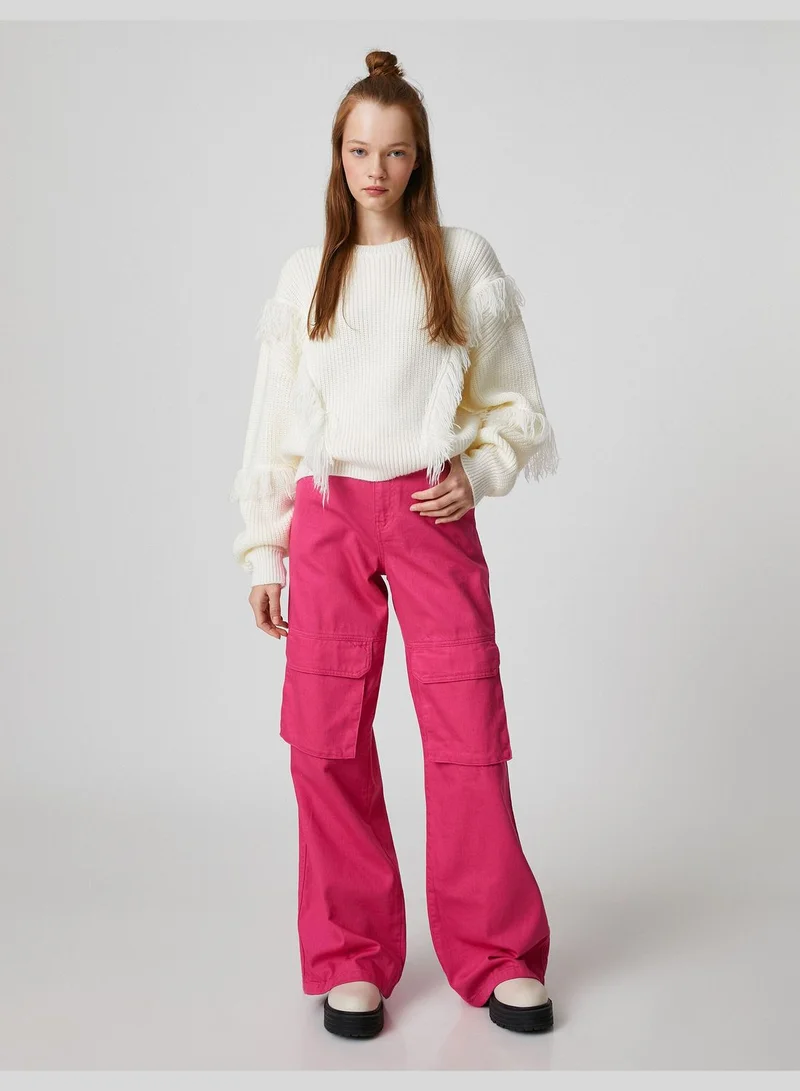 KOTON Tassel Detail Long Sleeve Crew Neck Knitted Sweater