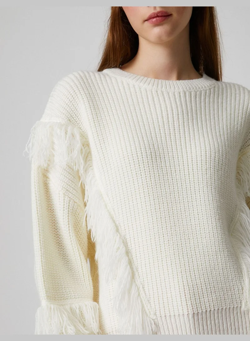 KOTON Tassel Detail Long Sleeve Crew Neck Knitted Sweater