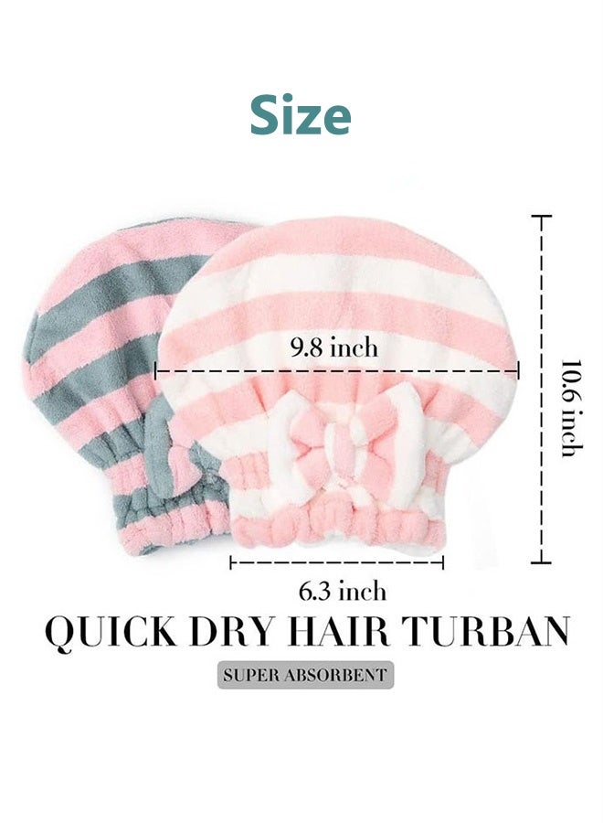 غنافوتو غطاء تجفيف الشعر الجاف من الألياف الدقيقة غطاء تجفيف سريع الامتصاص، غطاء تجفيف الشعر الناعم، غطاء منشفة الشعر الجاف المخطط، غطاء منشفة الشعر مع غطاء استحمام بعقدة معقودة، 2 قطعة - Image 2