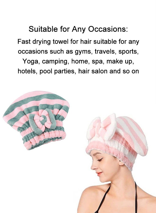 غنافوتو غطاء تجفيف الشعر الجاف من الألياف الدقيقة غطاء تجفيف سريع الامتصاص، غطاء تجفيف الشعر الناعم، غطاء منشفة الشعر الجاف المخطط، غطاء منشفة الشعر مع غطاء استحمام بعقدة معقودة، 2 قطعة - Image 4
