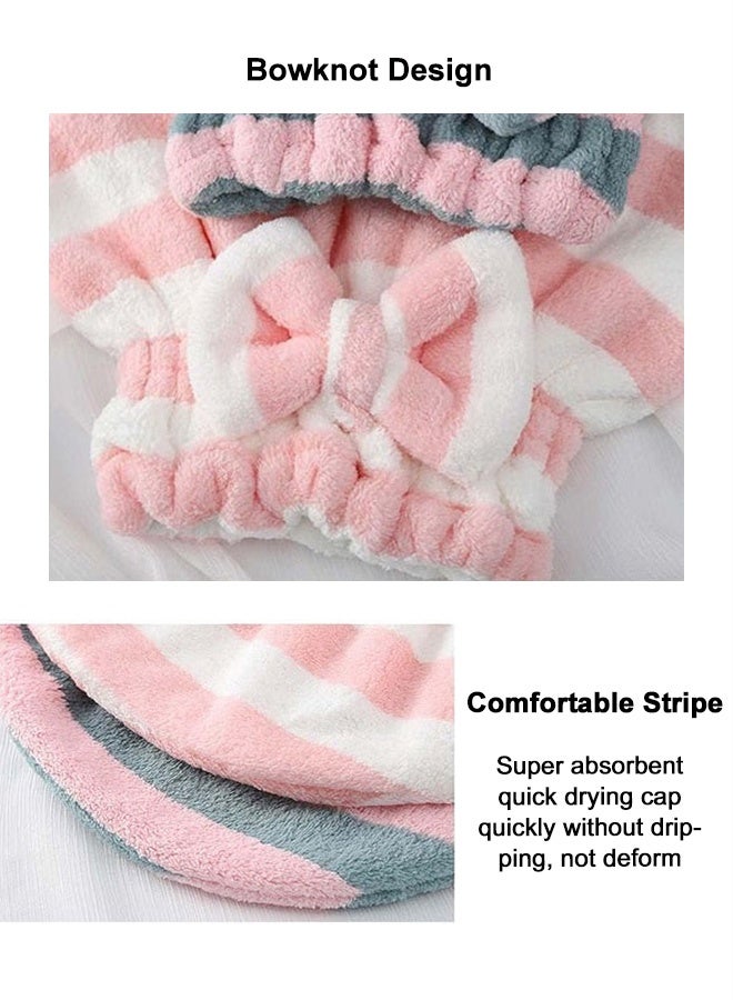 غنافوتو غطاء تجفيف الشعر الجاف من الألياف الدقيقة غطاء تجفيف سريع الامتصاص، غطاء تجفيف الشعر الناعم، غطاء منشفة الشعر الجاف المخطط، غطاء منشفة الشعر مع غطاء استحمام بعقدة معقودة، 2 قطعة - Image 5